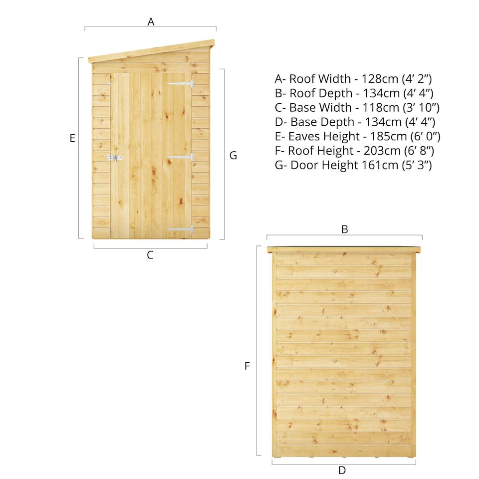 image 1 of 4 x 4 Modular Garden Shed Windowless Wooden Shiplap Pent Tongue and Groove Storage Brown