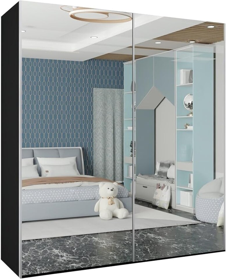 image 1 of Sliding Wardrobes 4U Full Mirror Sliding Wardrobe - Modern Bedroom Storage in 150cm, 203cm and 250cm | Grey | Grey200cm