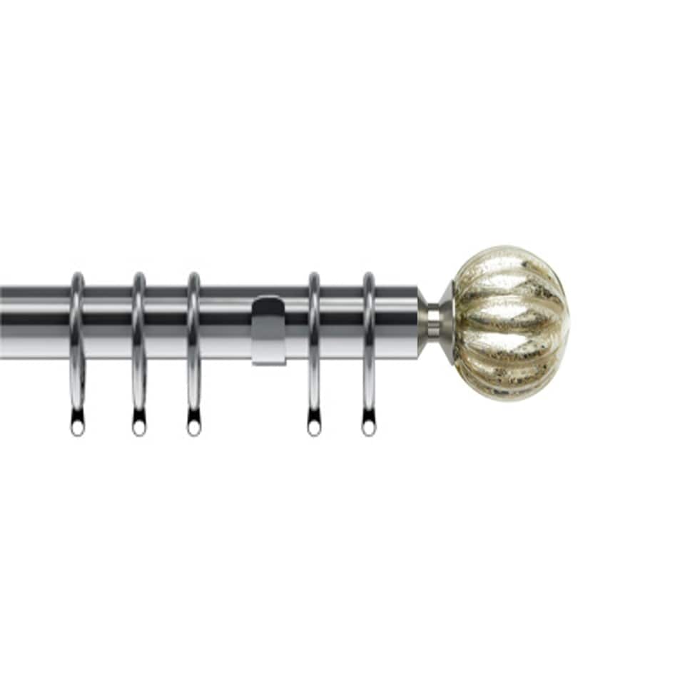 image 1 of 25-28mm Dynasty End Satin Silver Metal Curtain Pole Set 200 - 380cm Silver | Silver