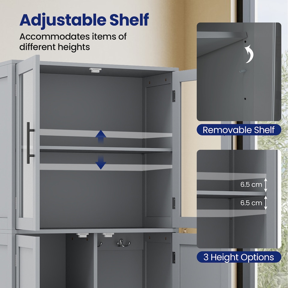 image 1 of COSTWAY Broom Closet Storage Cabinet Wooden Utility Grey