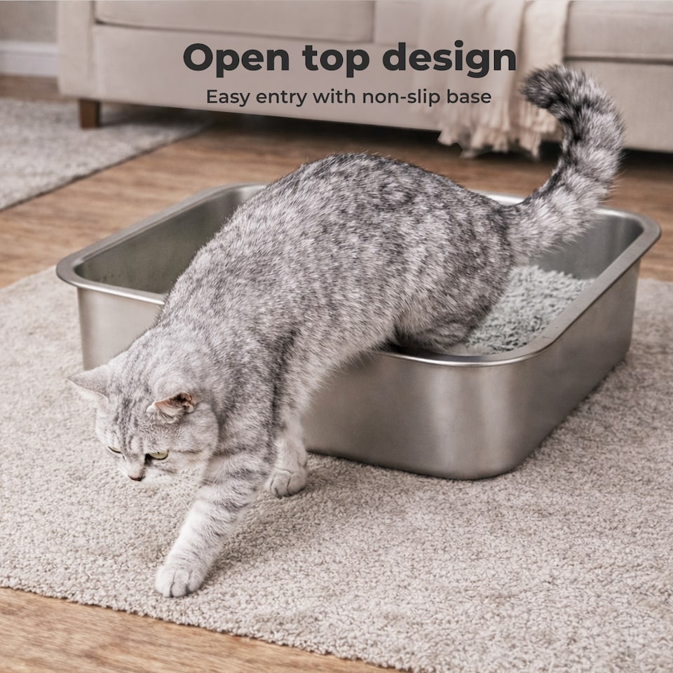 image 1 of Skylos Cat Litter Box Stainless Steel Toilet Tray for Kittens Cats Large