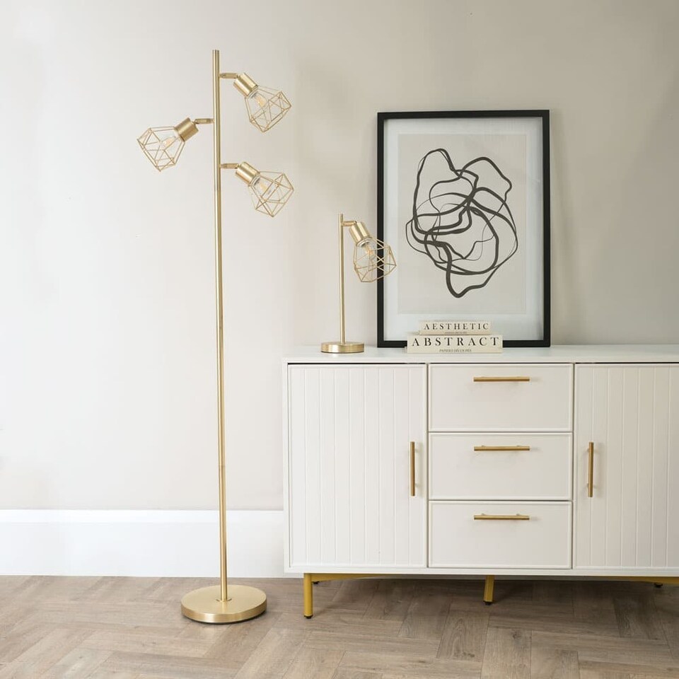 image 1 of ValueLights Angus Brushed Gold Adjustable Geometric Table Lamp | Gold