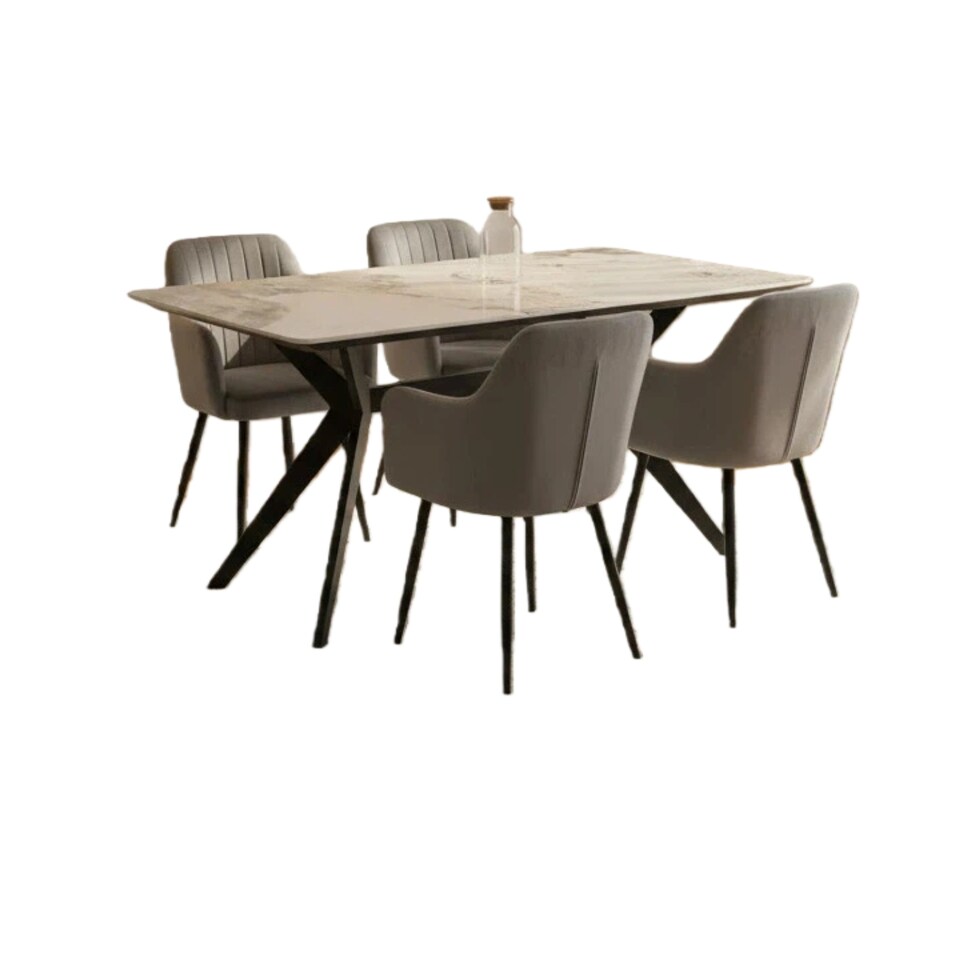 image 1 of San Diego Marble Top Dining Table with Charlotte Velvet Chairs - Grey | Grey