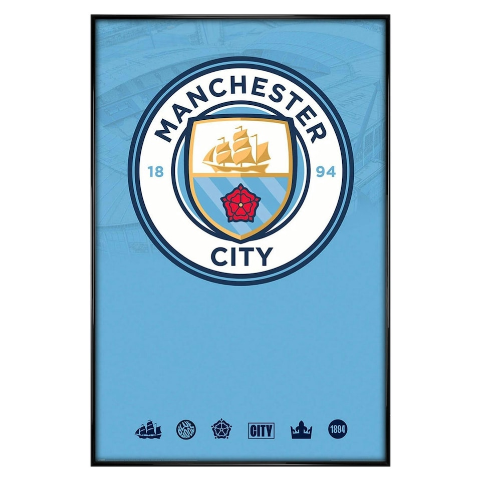 image 1 of Gloss Black Framed Manchester City Club Crest Maxi Poster