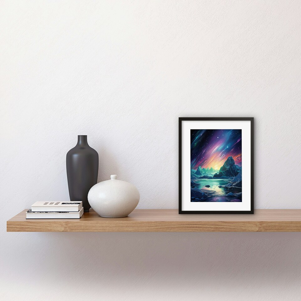 image 1 of Purple Aurora Borealis Dawn Antarctica 9x7" Black Framed Wall Art Print
