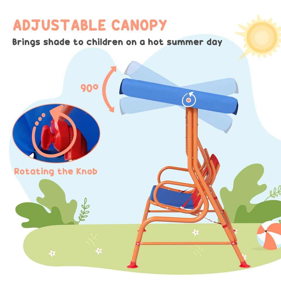 image 1 of Outsunny 2 Seater Kids Swing Chair, Cowboy Themed with Adjustable Canopy