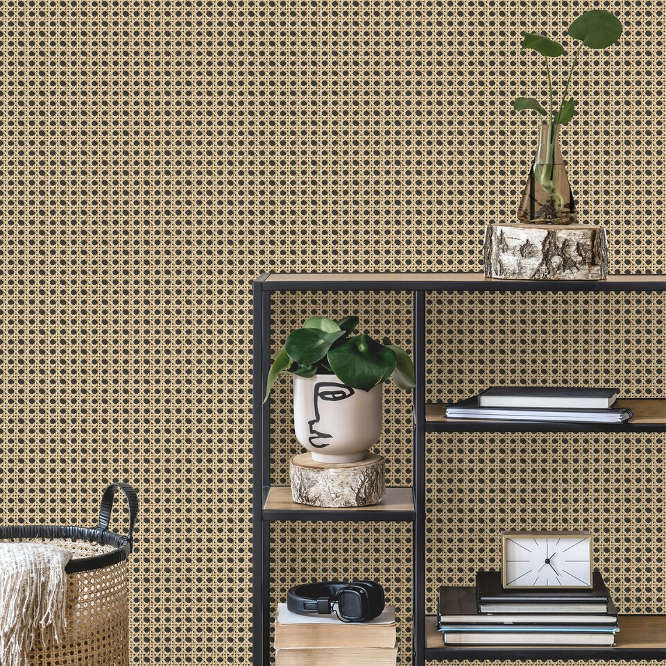 image 1 of Nuwallpaper NHS4771 Cane Charcoal Natural Peel & Stick Wallpaper, Grey Multi