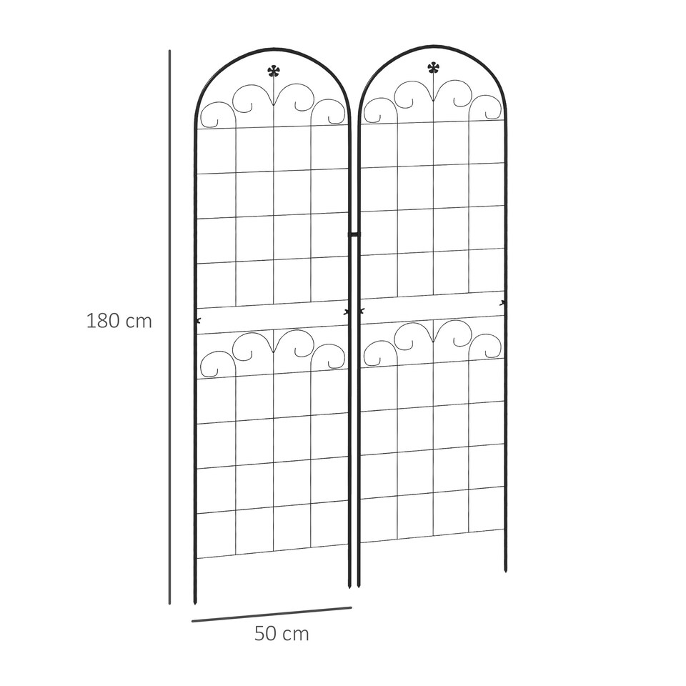 image 1 of Outsunny Set of 2 Metal Trellis for Climbing Plants, Floral Design, 50 x 180cm