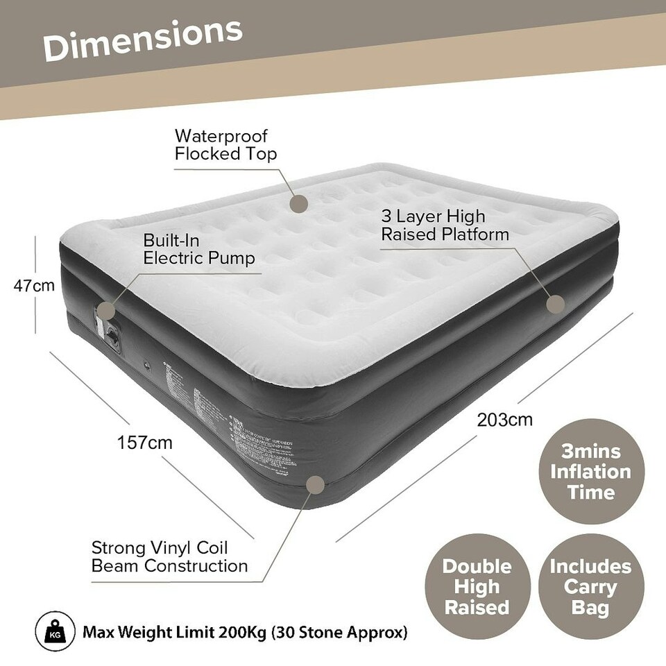image 1 of Benross High Raised Queen Airbed Grey | Double