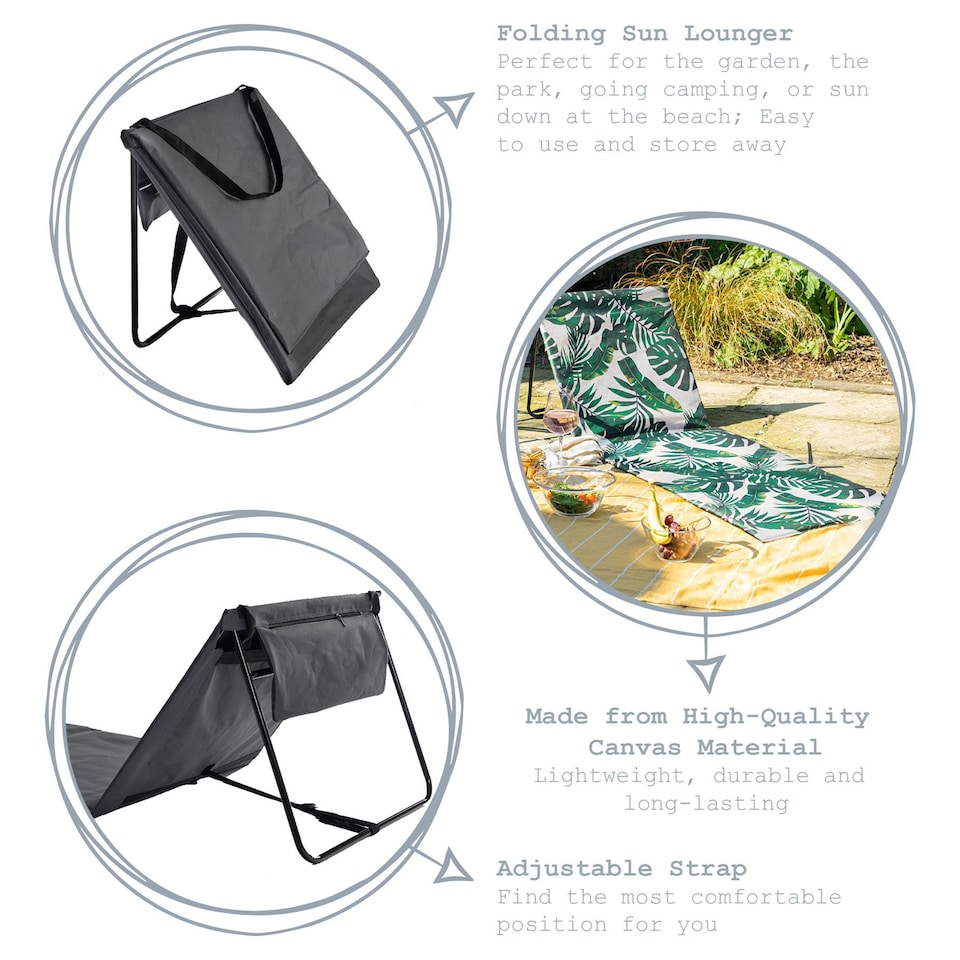 image 1 of Harbour Housewares Folding Beach Loungers - Grey - Pack of 2
