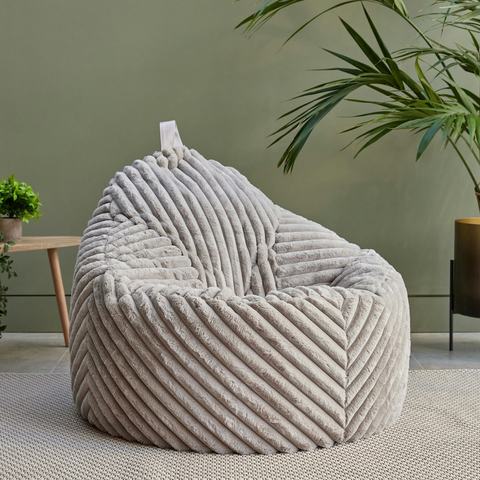 image 1 of icon Cocoon Ribbed Faux Fur Bean Bag Grey Bean Bag Chairs Grey