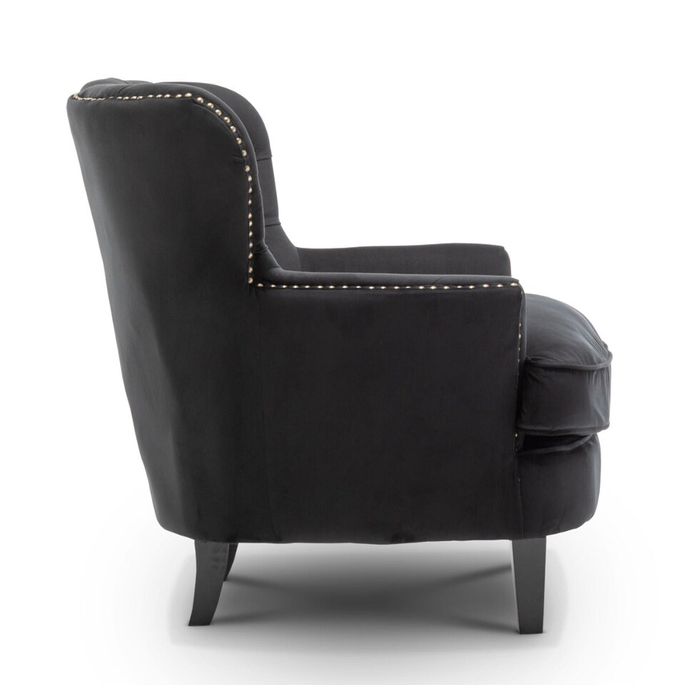 image 1 of Velvet Black Buttoned Ava Accent Chair
