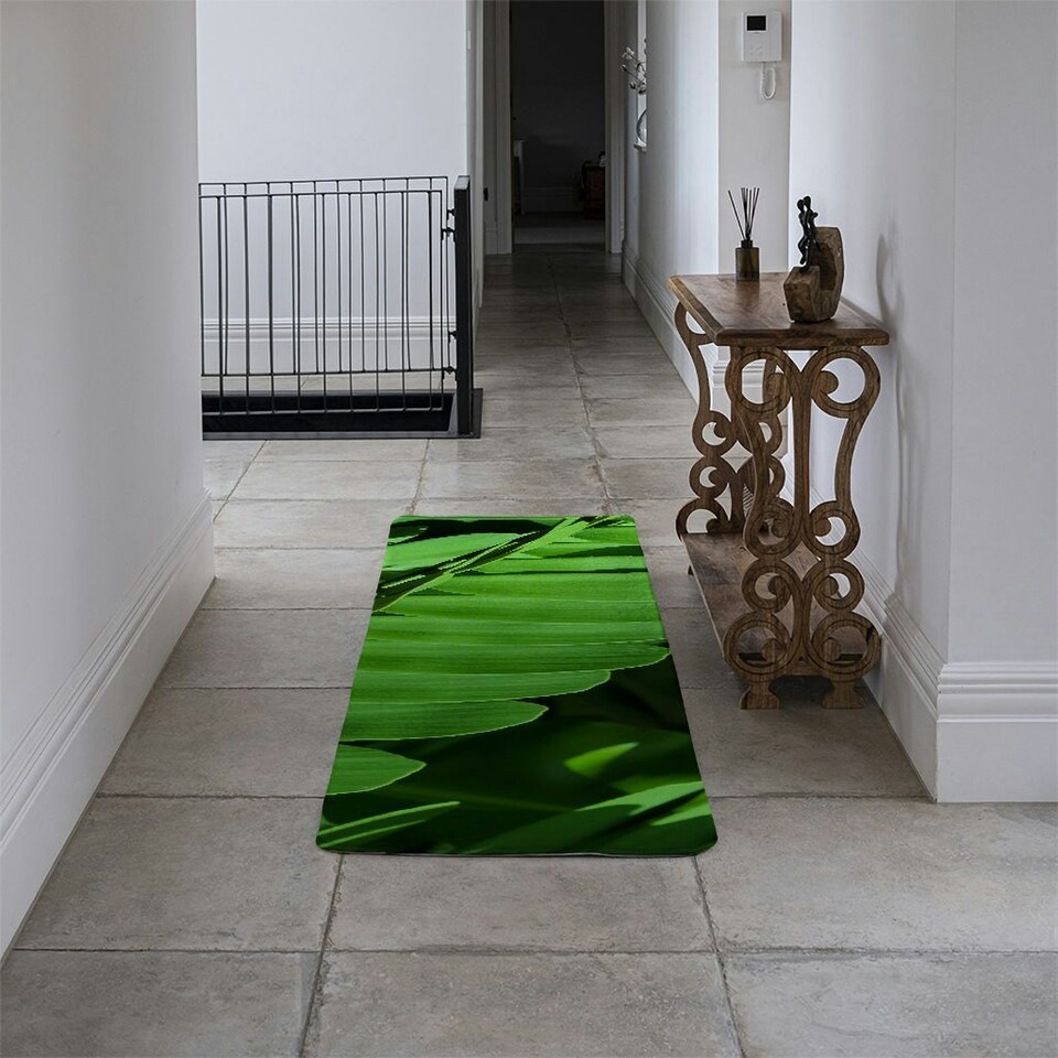 image 1 of Natural dark green leaves, long slender green leaves Designer (Runner Rug)