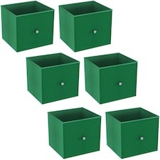 Foldable Woven Fabric Storage Cube Box Drawer Insert Organiser Basket with Handle | Green | Green | Pack of 6 | 6