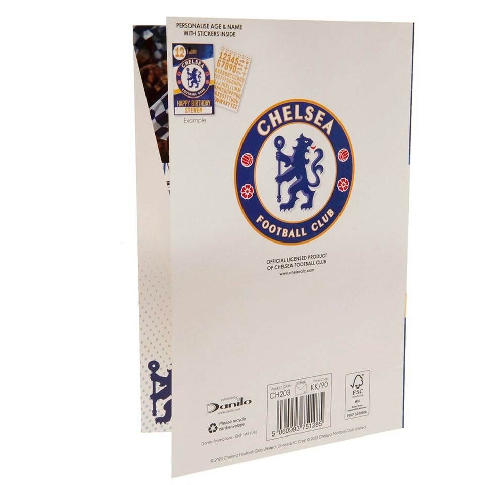 image 1 of Chelsea FC Birthday Card With Stickers - Blue/Gold/White - 22cm x 15cm