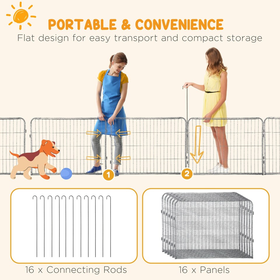 image 1 of PawHut 16 Panels Heavy Duty Puppy Play Pen for Small 60Hcm