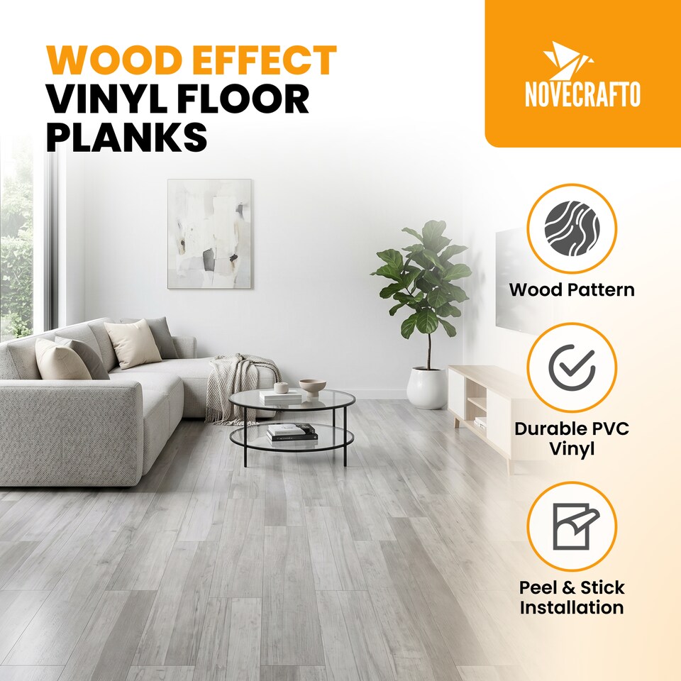 image 1 of NOVECRAFTO Self Adhesive Vinyl Floor Plank – Peel & Stick 36x5.98 in – Light Grey Ash Breeze – Wood Effect – Waterproof DIY Flooring – Easy to Install | Grey | 4.17 sqm