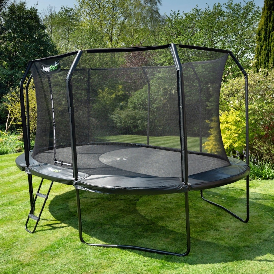 image 1 of 10ft x 7ft JumpPRO® Xcel Black Oval Trampoline with Enclosure