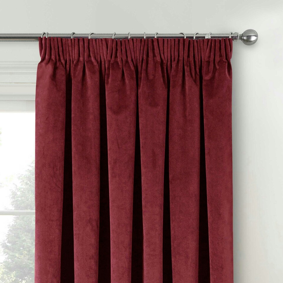 image 1 of Oxford Red Velvet Curtains 66 x 72 inch (168 x 183 cm) 100% Blackout Pencil Pleat Thermal Noise Reducing Curtains for Bedroom and Living Room