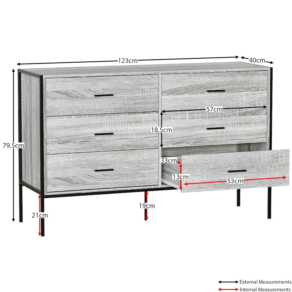 image 1 of Vida Designs Brooklyn 6 Drawer Chest of Drawers Industrial Bedroom Storage, Grey