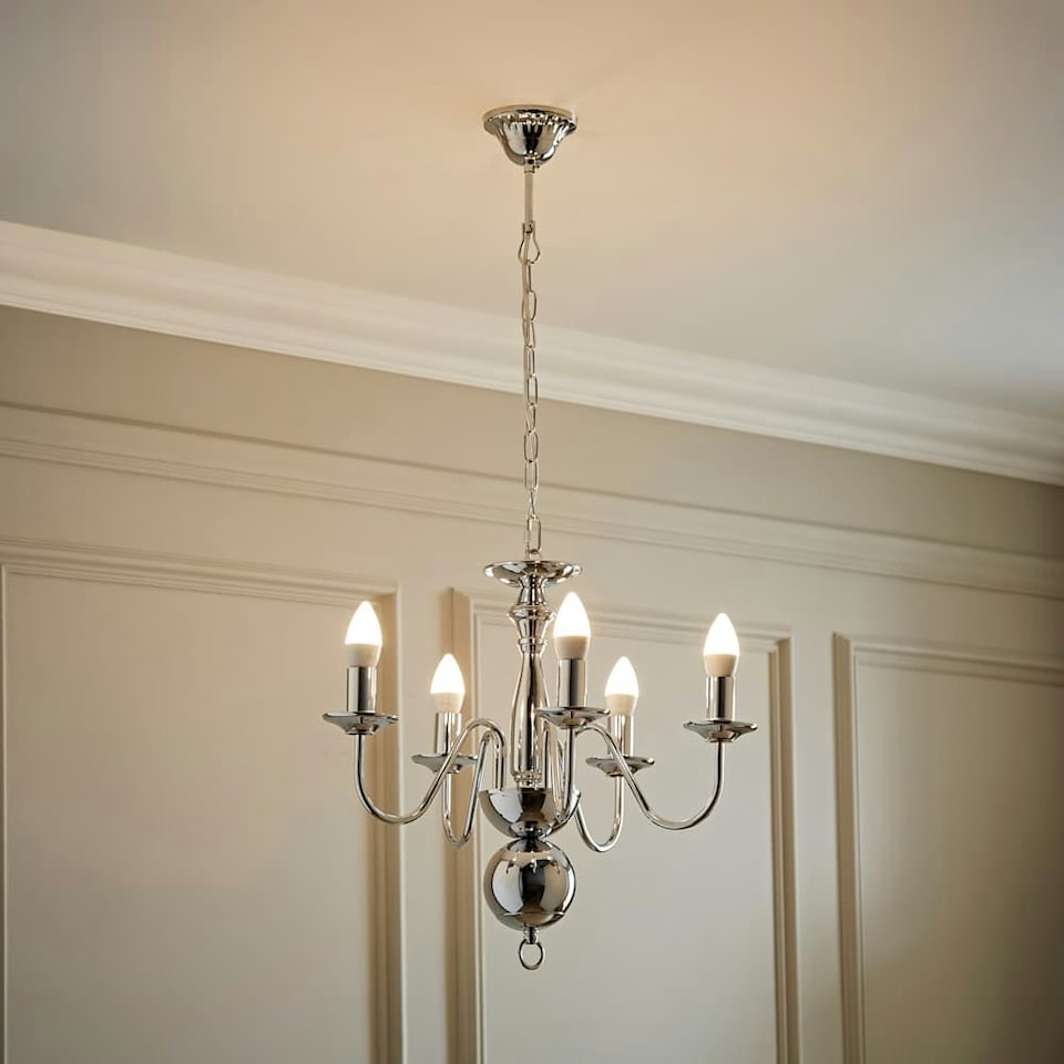 image 1 of ValueLights Traditional 5 Way Chrome Flemish Style Ceiling Light Chandelier Fitting | Chrome