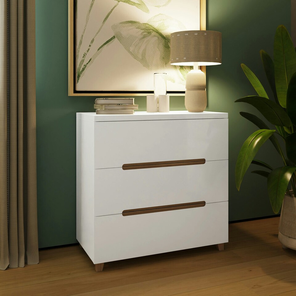 image 1 of FWStyle Veloce 3 Drawer Chest Of Drawers - White Gloss, Quick Click Assembly