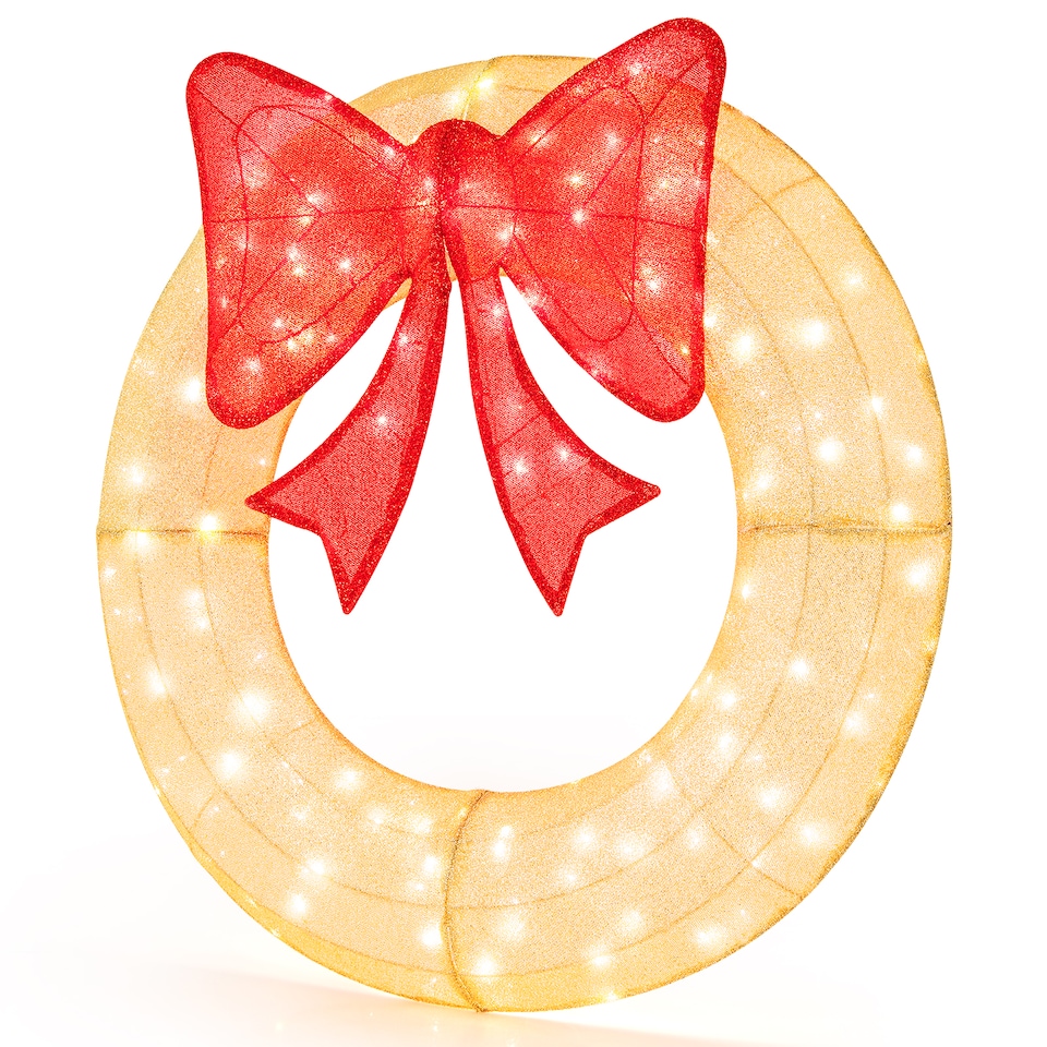 image 1 of COSTWAY 48 Inch Pre-Lit Christmas Wreath Indoor Outdoor Xmas Decorated Garland