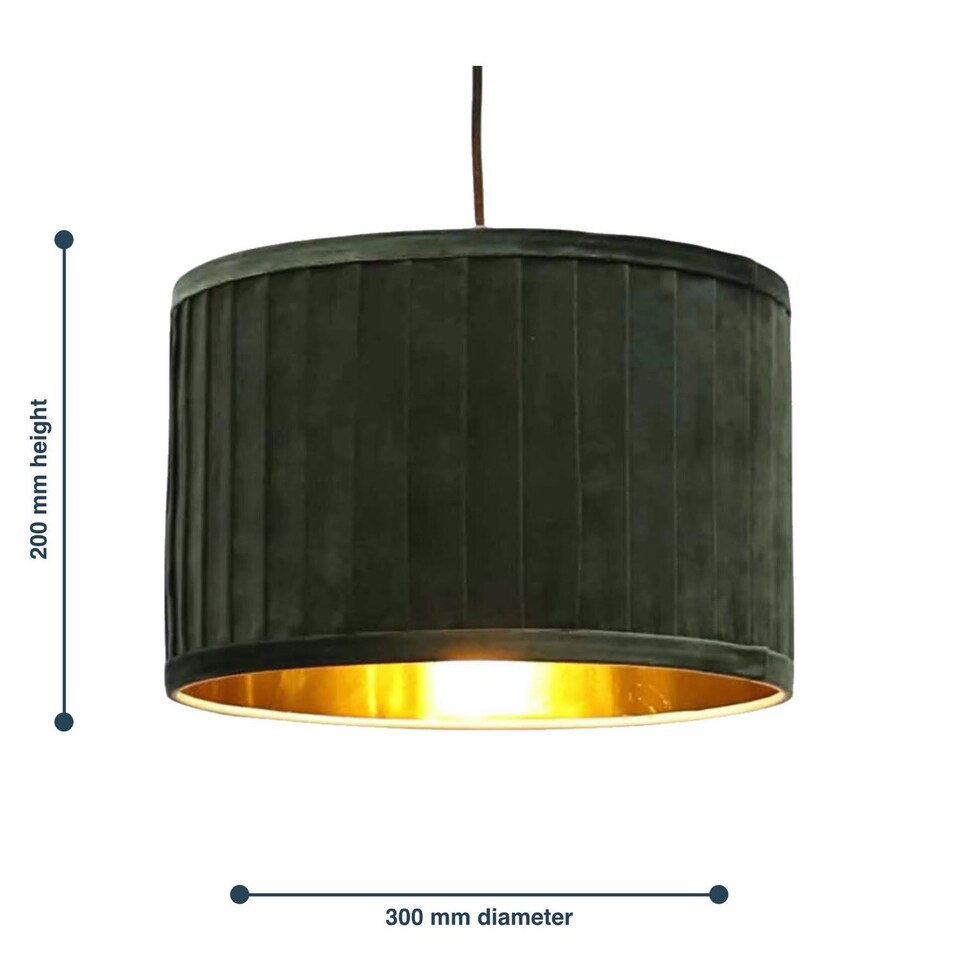 image 1 of Sundance - Dark Green Velvet Pleated 30cm Lamp Shade with Gold Inner | Green | Gold | Large | 1