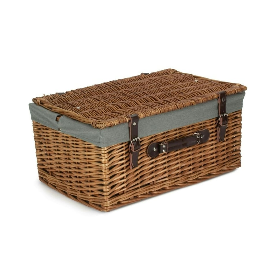 image 1 of 51cm Double Steamed Wicker Picnic Basket with Lining Grey | Grey | One Size