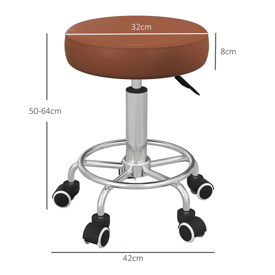 image 1 of Vinsetto Round PU leather Salon Beautician Stool Adjustable Height, Brown