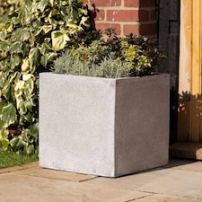 Primrose Grey Cube Handmade Fiberstone Indoor Outdoor Planter 50cm
