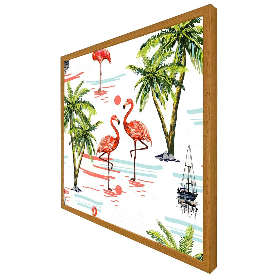 image 1 of Flamingo & palm trees (Picture Frame) Grey | S