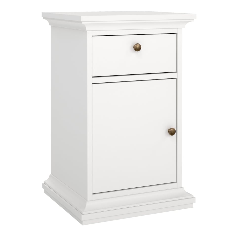 image 1 of Paris Nightstand 1 Door + 1 Drawer in White