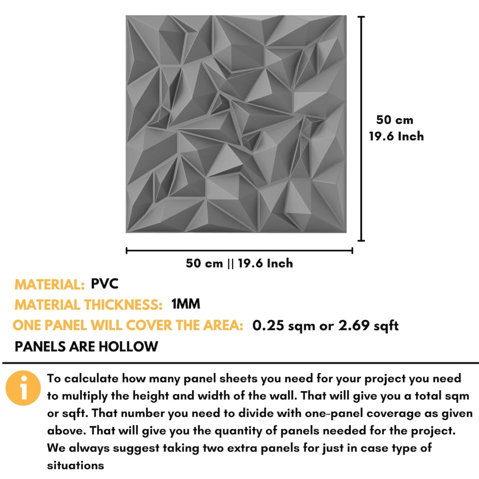 image 1 of NOVECRAFTO Diamond Effect 3D Wall Panels – 6 Sheets Covering 1.5 sqm (16.15 sqft) – Matte Interior PVC Cladding Tiles – 19.6"x19.6" Diamond Design Silver Grey