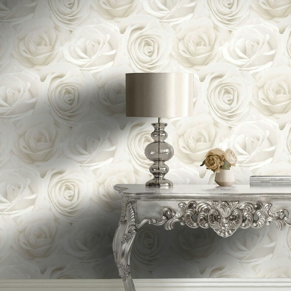 image 1 of World Of Wallpaper Melany Rose Wallpaper - Ivory/Cream - 10m x 53cm Yellow
