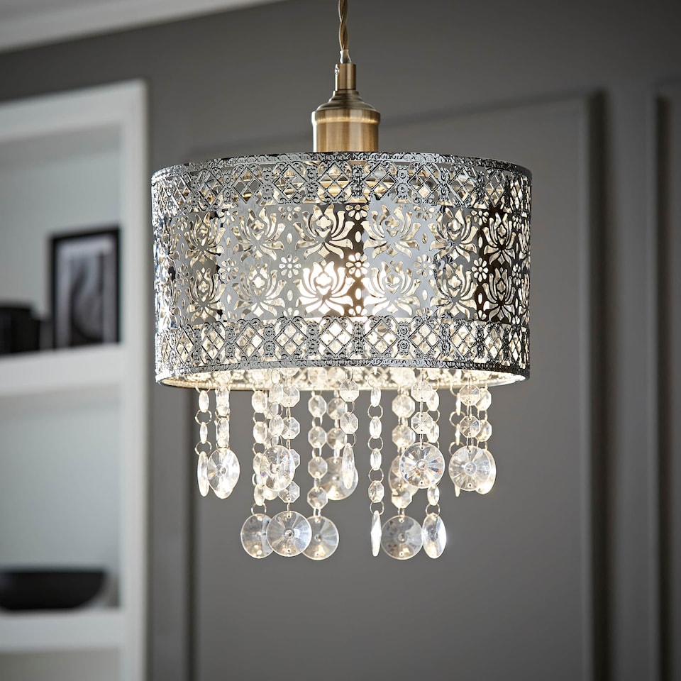 image 1 of ValueLights Enna Silver Moroccan Style Acrylic Droplet Ceiling Shade and Bulb