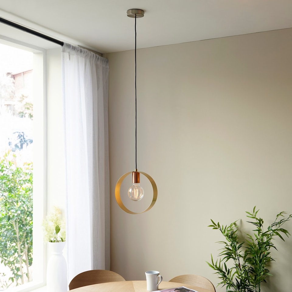 image 1 of Hoop Single Pendant Ceiling Lamp, Brushed Brass, Nickel, Copper Plate