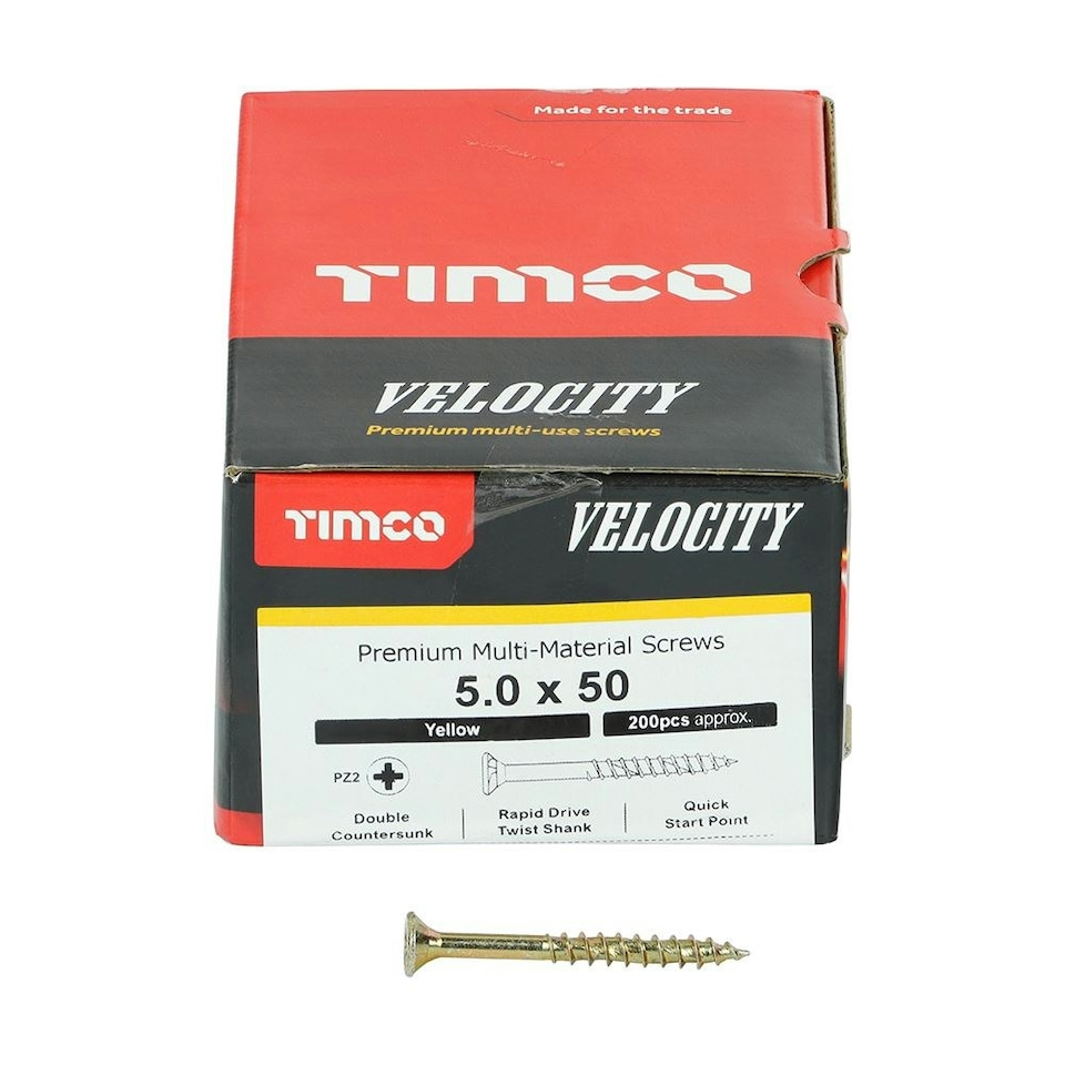 image 1 of Timco - Velocity Premium Multi-Use Screws - PZ - Double Countersunk - Yellow  (Size 5.0 x 50 - 200 Pieces)