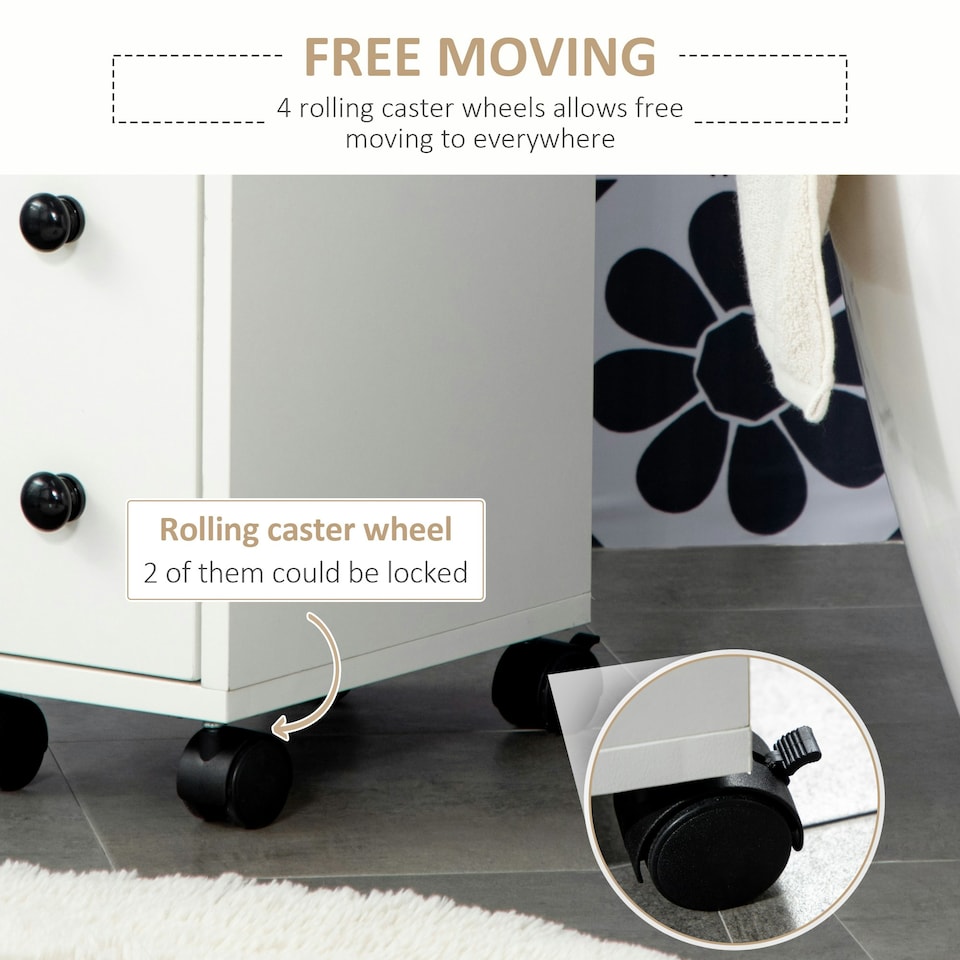 image 1 of kleankin Slim Bathroom Storage with 2 Drawers, 2 Open and Wheels, White