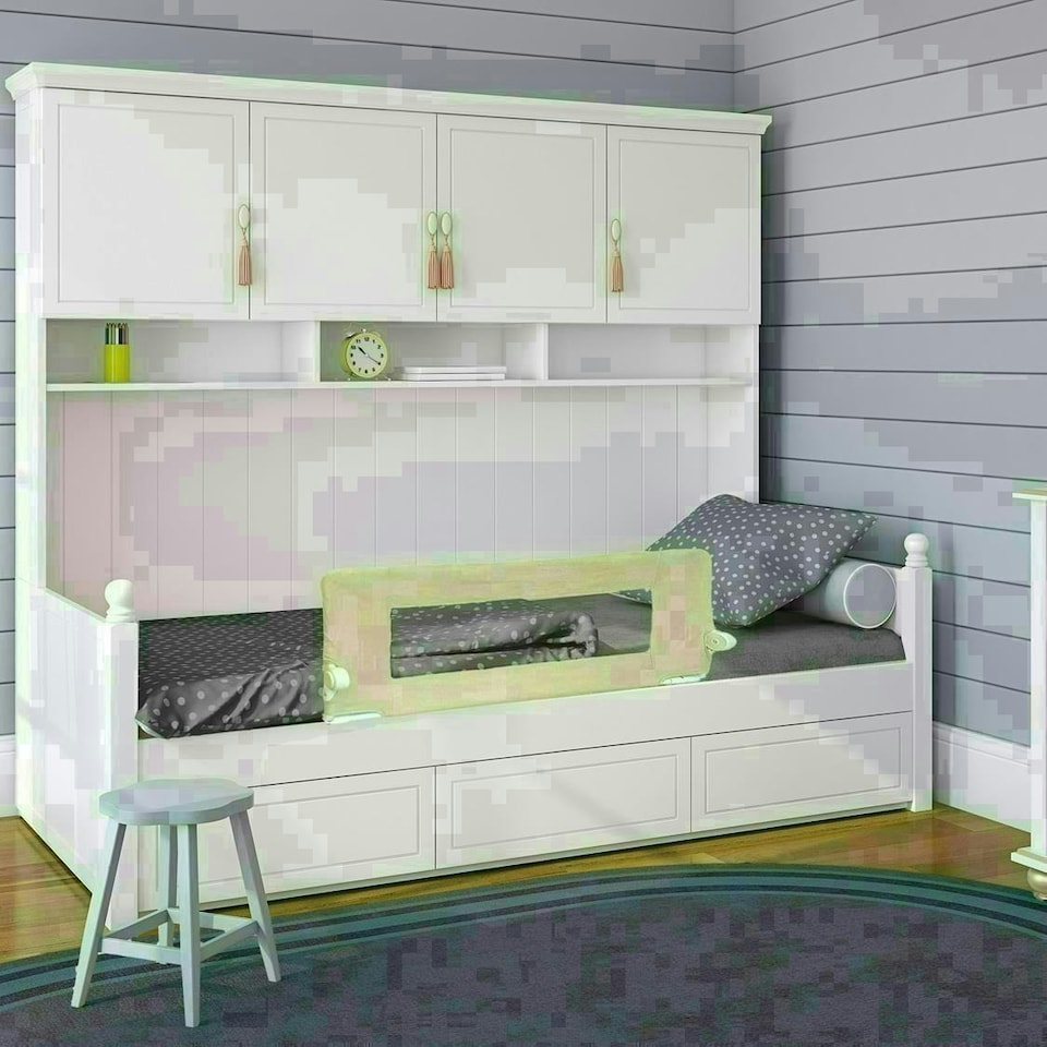 image 1 of Safetots Deluxe Soft Touch Denim Extra Tall Bed Rail, Natural 140cm Wide x 60cm Tall, Toddler Bed Guard For Safety