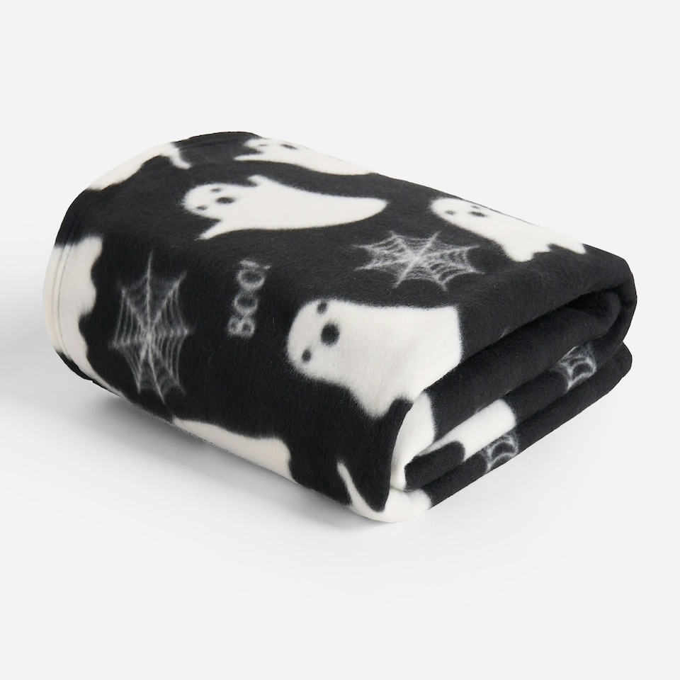 image 1 of OHS Autumnal Halloween Gonk Pumpkin Ghost Ghouls Soft Cosy Plush Warm Polar Fleece Throw Over Bed Blanket, 120x150cm Black | Ghost