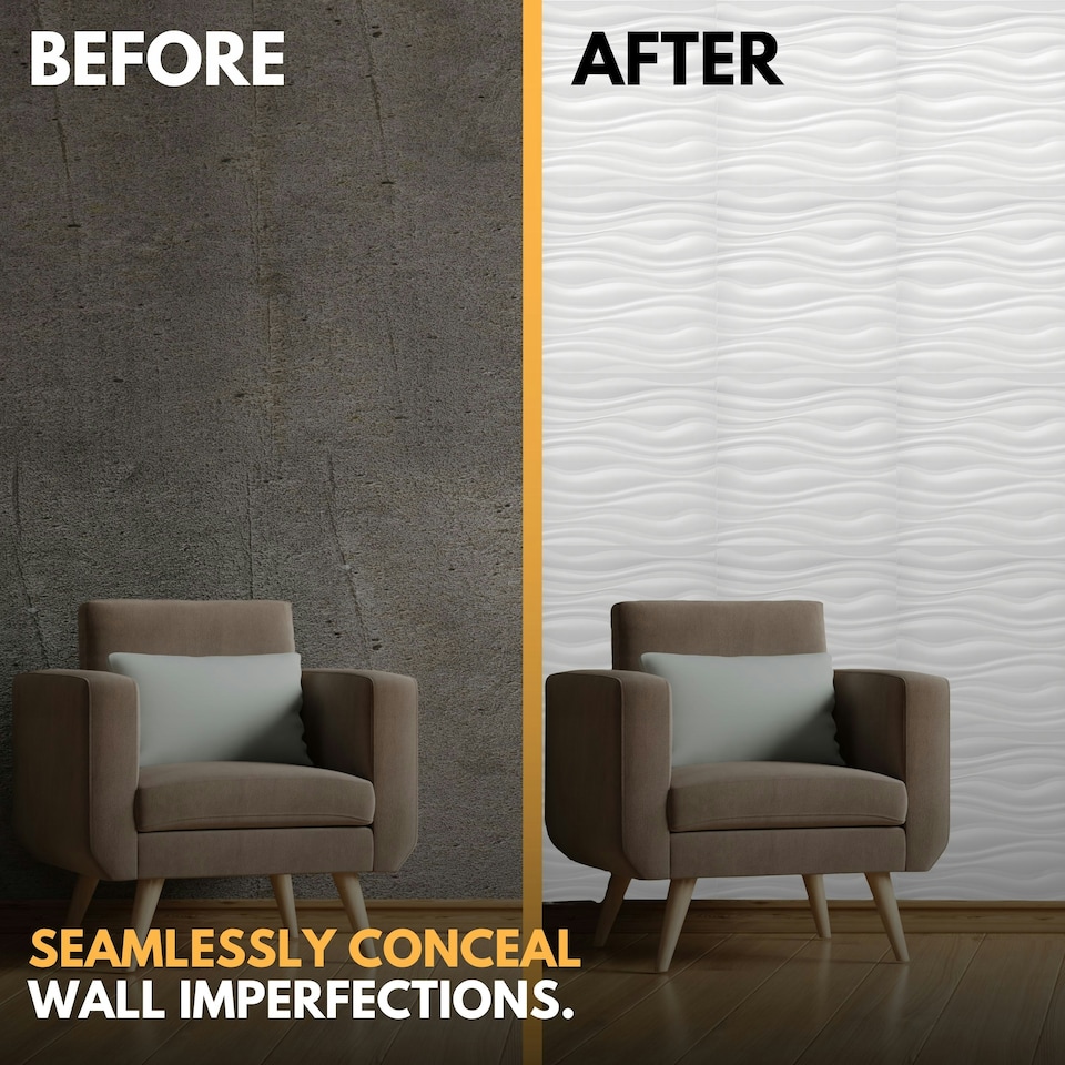 image 1 of NOVECRAFTO Wavy Wave 3D Wall Panels – 6 Sheets Covering 1.5m² | 16.15ft² Interior Cladding Set | Wavy Design Tiles – Each Panel 50x50cm Matt White