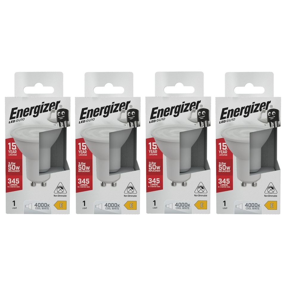 image 1 of Energizer LED GU10 345lm 3.6W 4000K (Cool White) Light Bulb - Pack of 4
