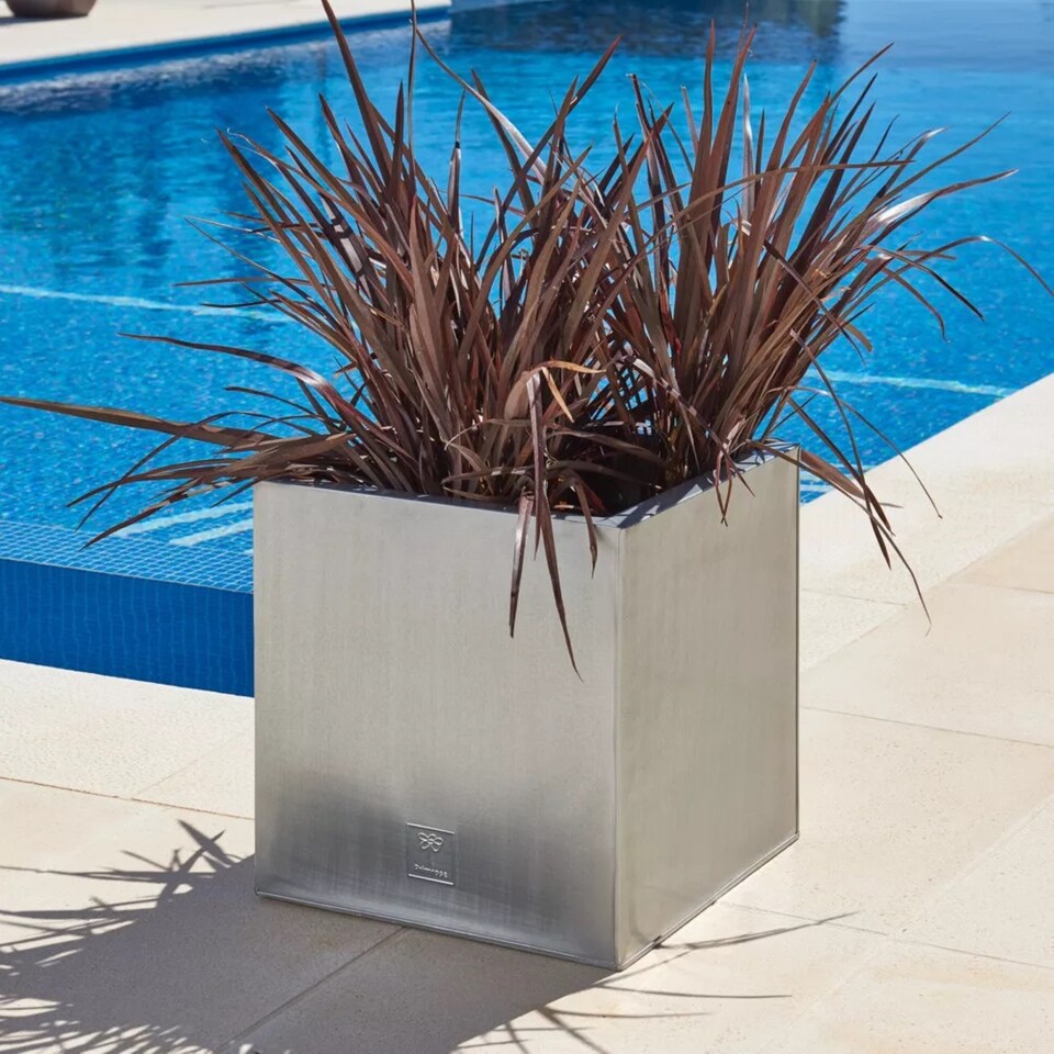 image 1 of Primrose Zinc Galvanised Silver Cube Steel Planter Pot 30cm