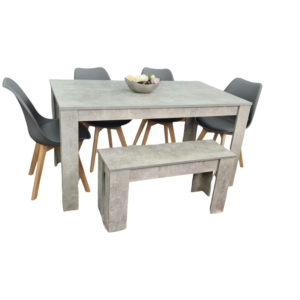 image 1 of Modern Grey Dining Table Set with 4 Black Velvet Chairs And Bench Dining Furniture Set | Black | One Size | 6