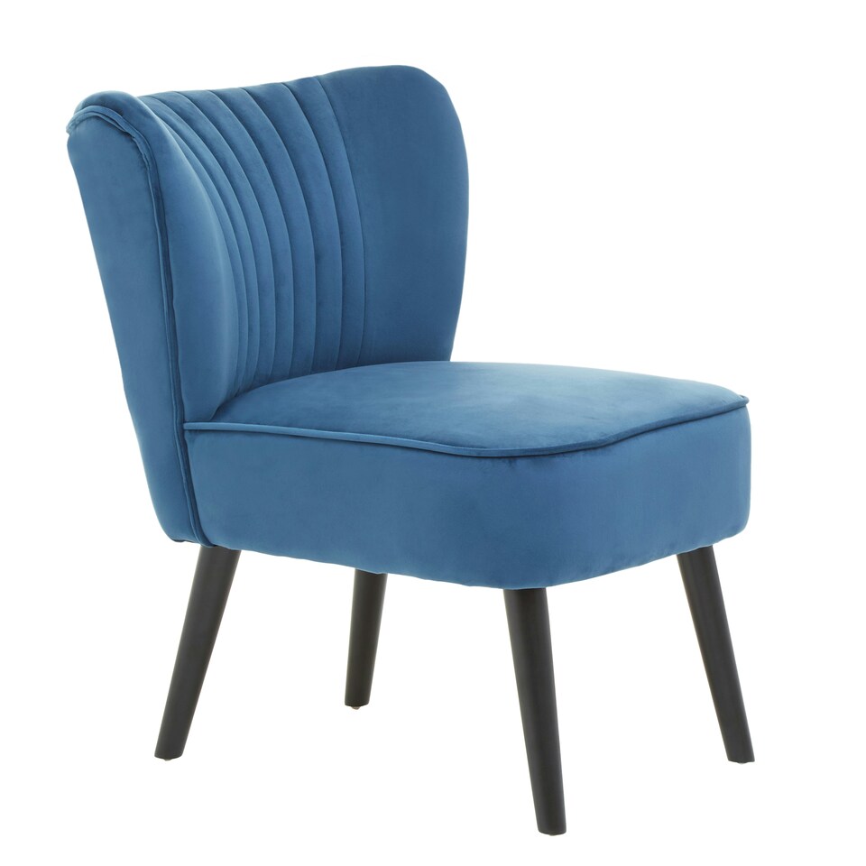 image 1 of Interiors by Premier Blue Velvet Chair, Curved Back Accent chair, Easy to Assemble Borg Chair, Comfy Office Chair