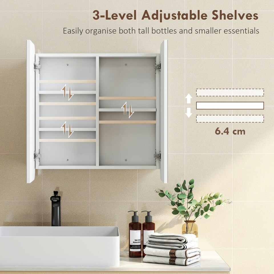image 1 of HOMCOM Arched Bathroom Mirror Cabinet, Wall Mounted Mirrored Cabinet White
