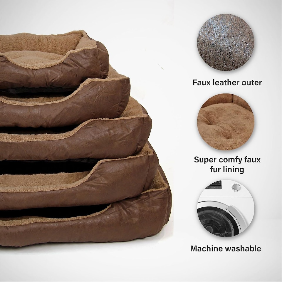 image 1 of Actiaspet Deluxe Faux Leather Dog Bed with Anti-Slip Bottom (Large)