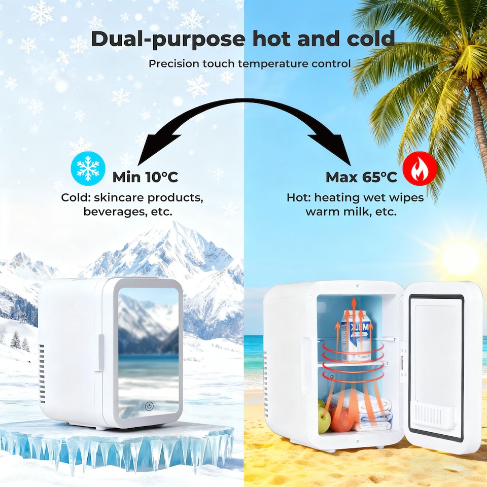 image 1 of Spector Mini Fridge Portable Cooler Warmer with Mirror 5L for Bedroom Office Car