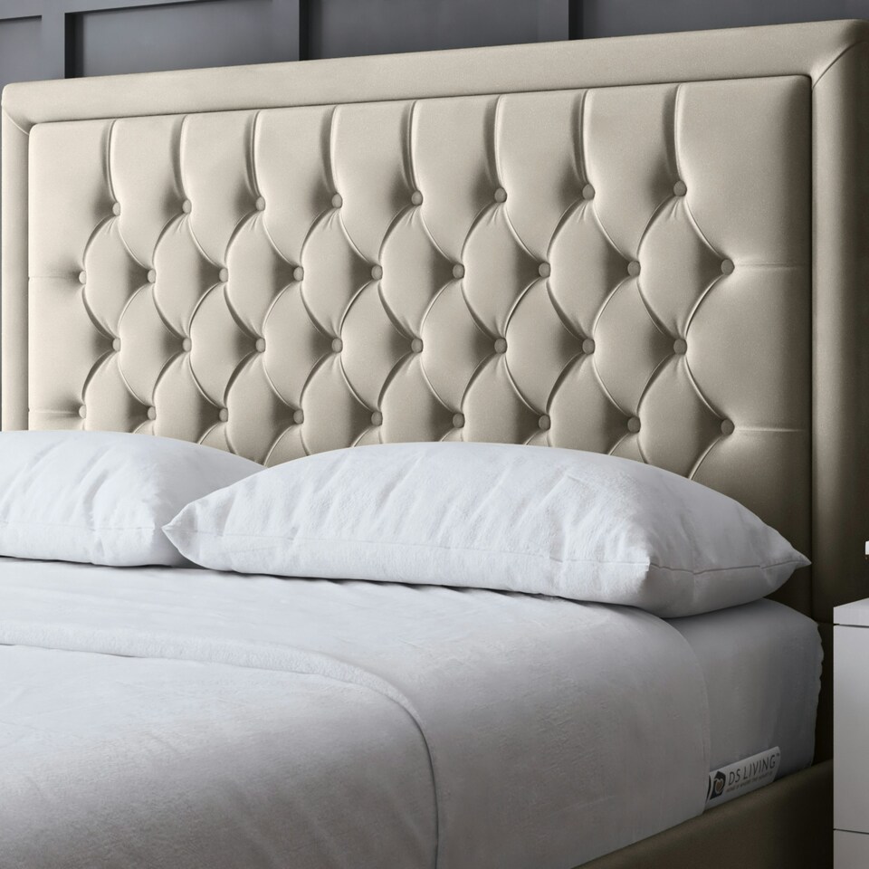 image 1 of Allegra Divan Bed with Upholstered Headboard - Beige - King / 5ft